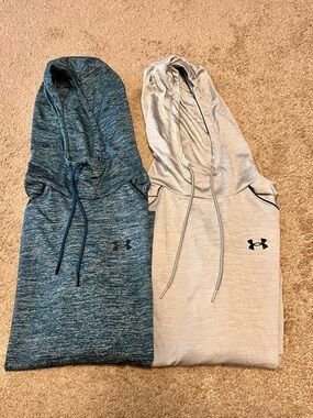 Under Armour Blue Heather & Light Gray Hooded Sweatshirts